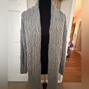 Ann Taylor Alpaca  Wool Gray Cable Knit Open-Front Cardigan